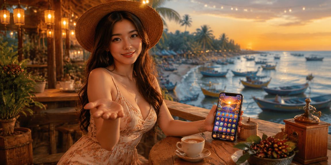 Người chơi sử dụng thiết bị di động tại Mũi Né với ứng dụng sc887